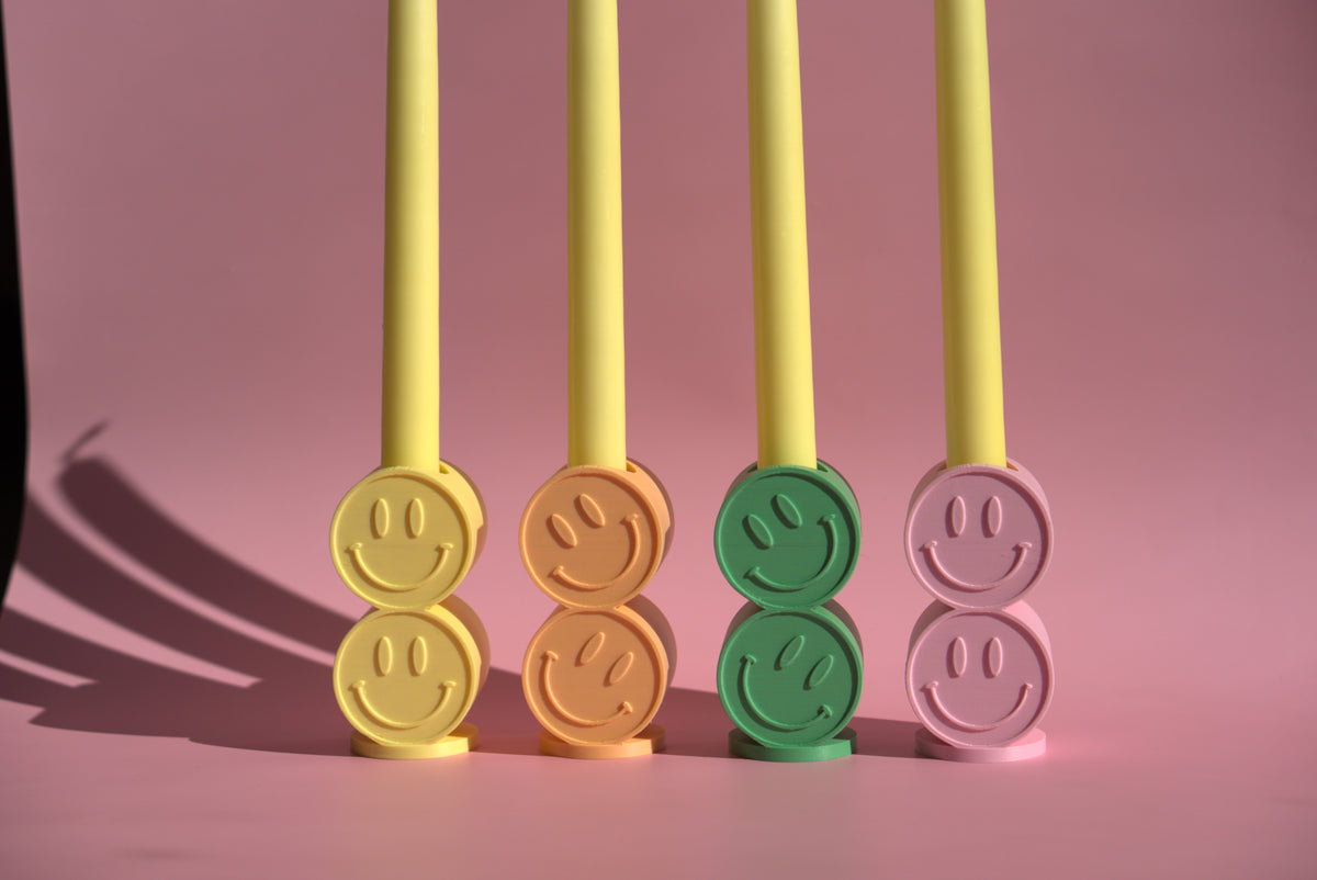 Kerzenhalter bunt Smiley - Gelb